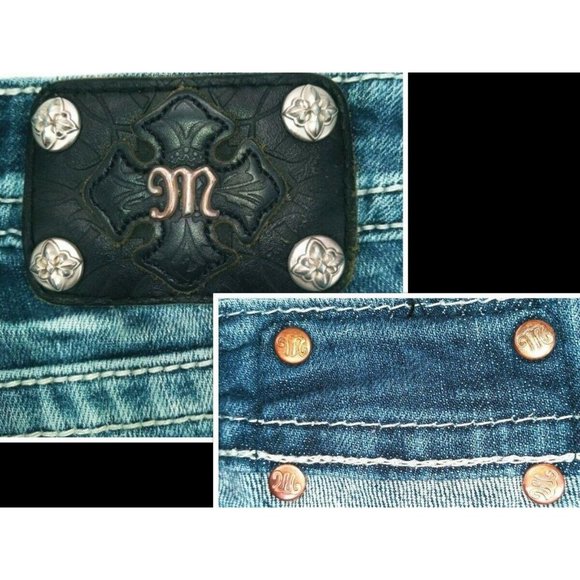 Miss Me Women's Jeans Sz 26 JE8007BR Boot Sequin Rhinestone Distressed Back Flap - Picture 6 of 12